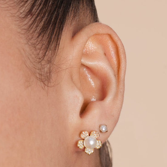 Stella gold sparkle flower studs with cultured freshwater pearls