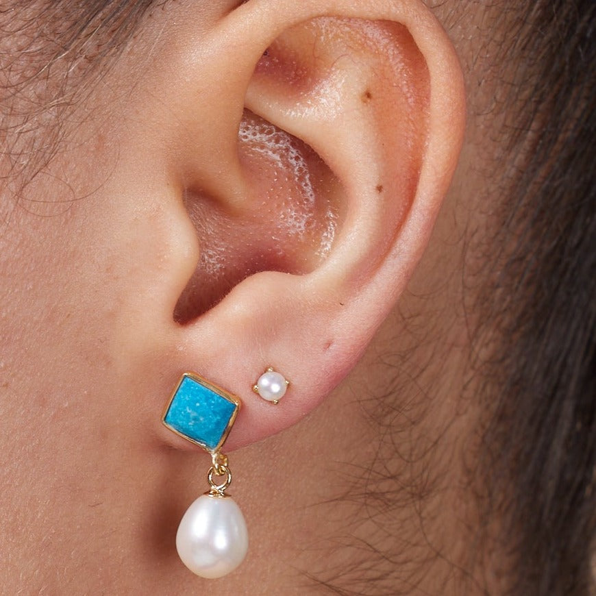 Nova diamond-shaped turquoise & cultured freshwater pearl drop earrings