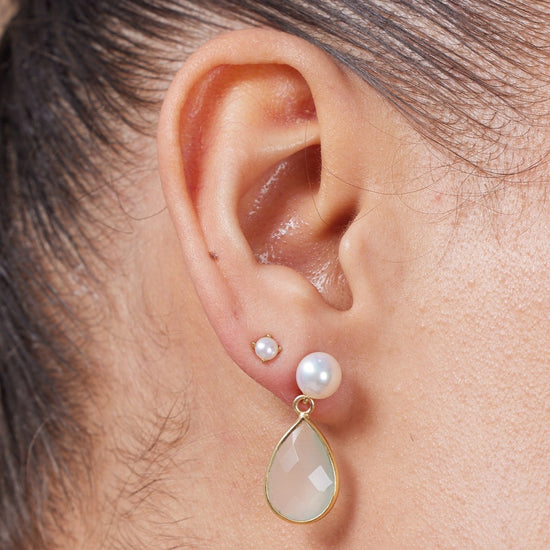 Clara Cultured Freshwater Pearl & Aqua Chalcedony Drop Earrings