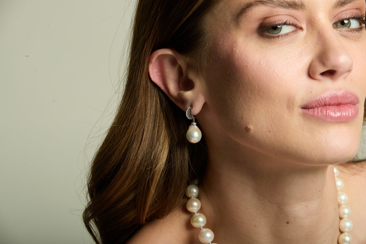 Stella Curved Pave Earrings With Baroque Cultured Freshwater Pearls