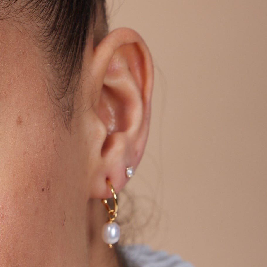 Gratia Small Gold Vermeil Hoop Earrings with Cultured Freshwater Pearl Drops