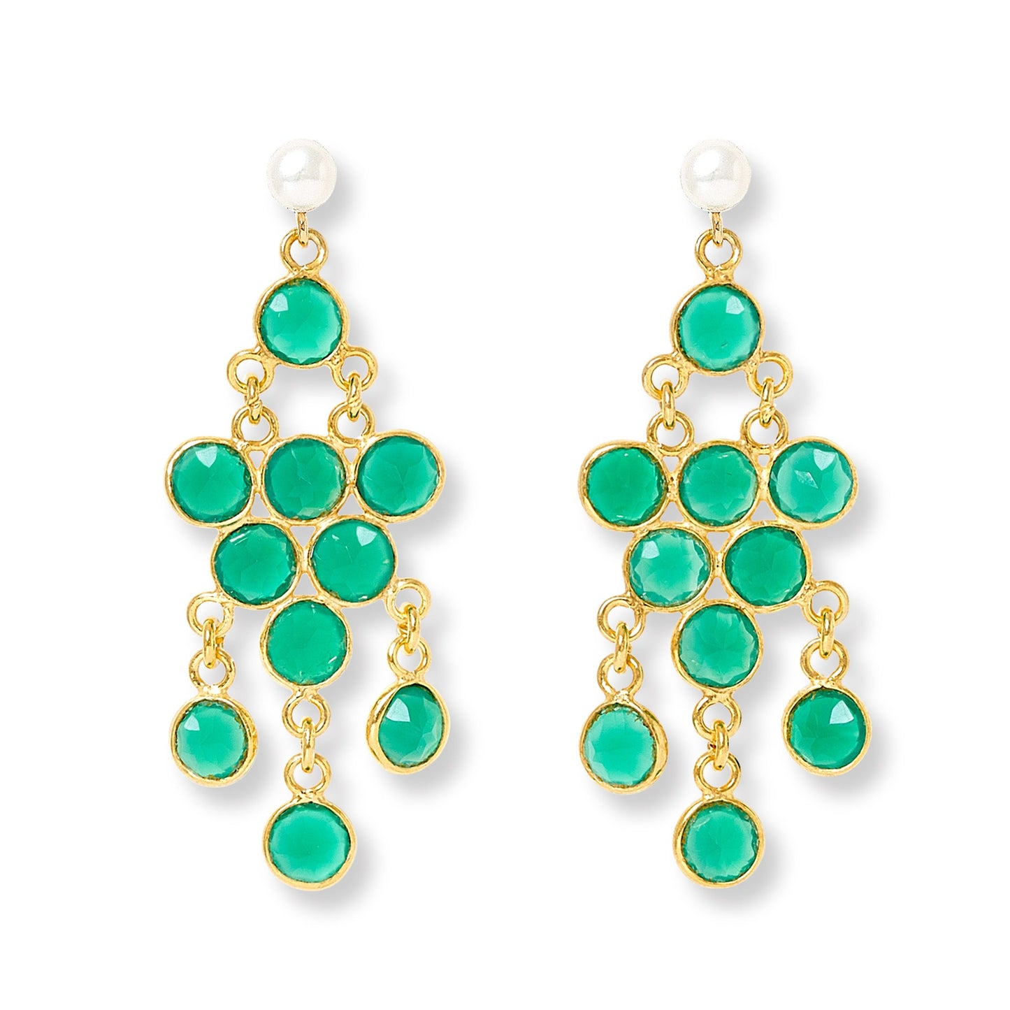 Clara cultured freshwater pearl earrings & emerald chandelier earrings