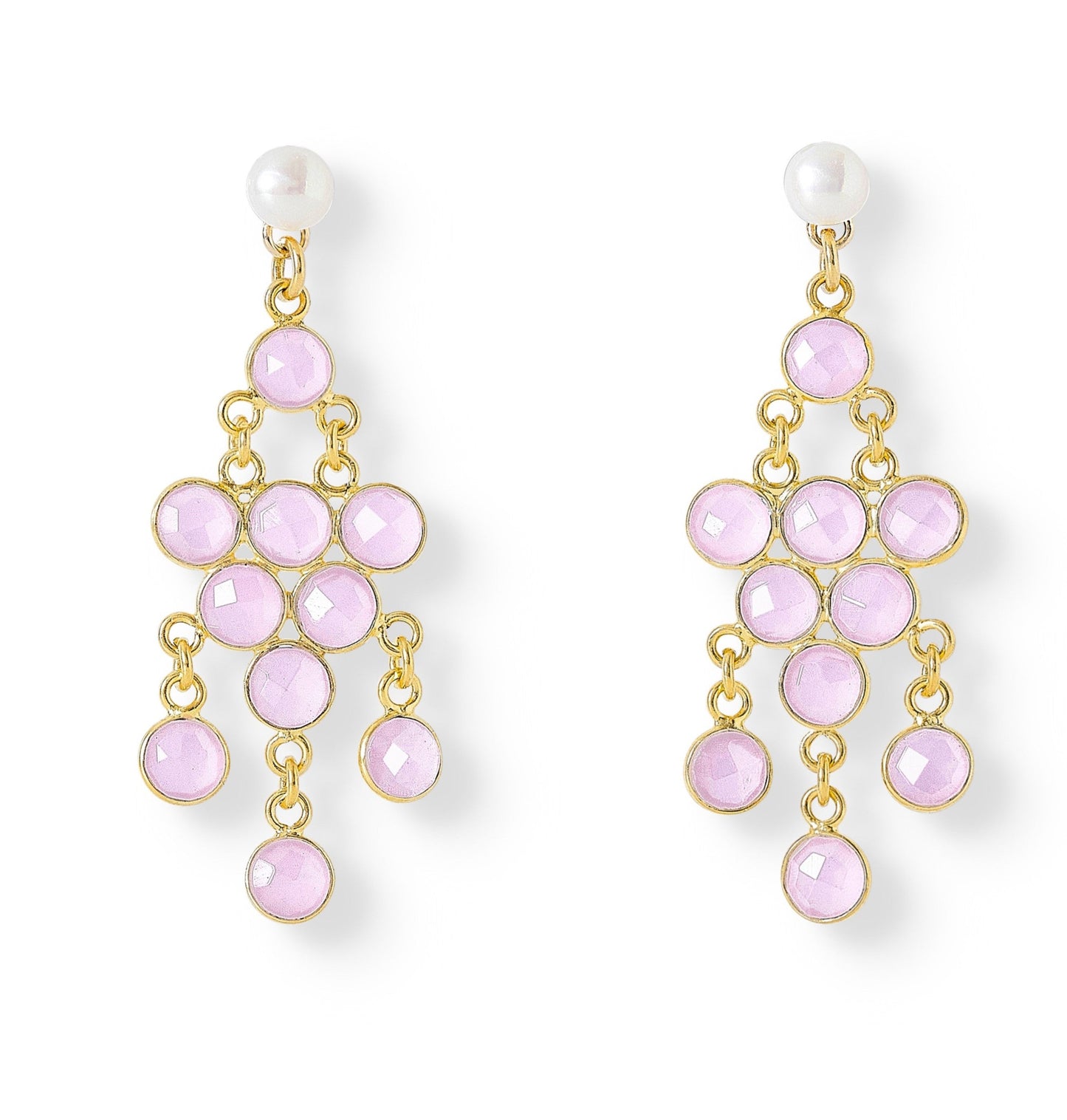 Clara cultured freshwater pearl & rose quartz chandelier earrings