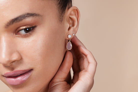 Clara Cultured Freshwater Pearl & Pink Chalcedony Drop Earrings