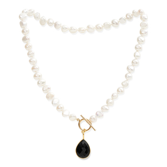 Clara white cultured irregular freshwater pearl necklace with spinel gold vermeil drop