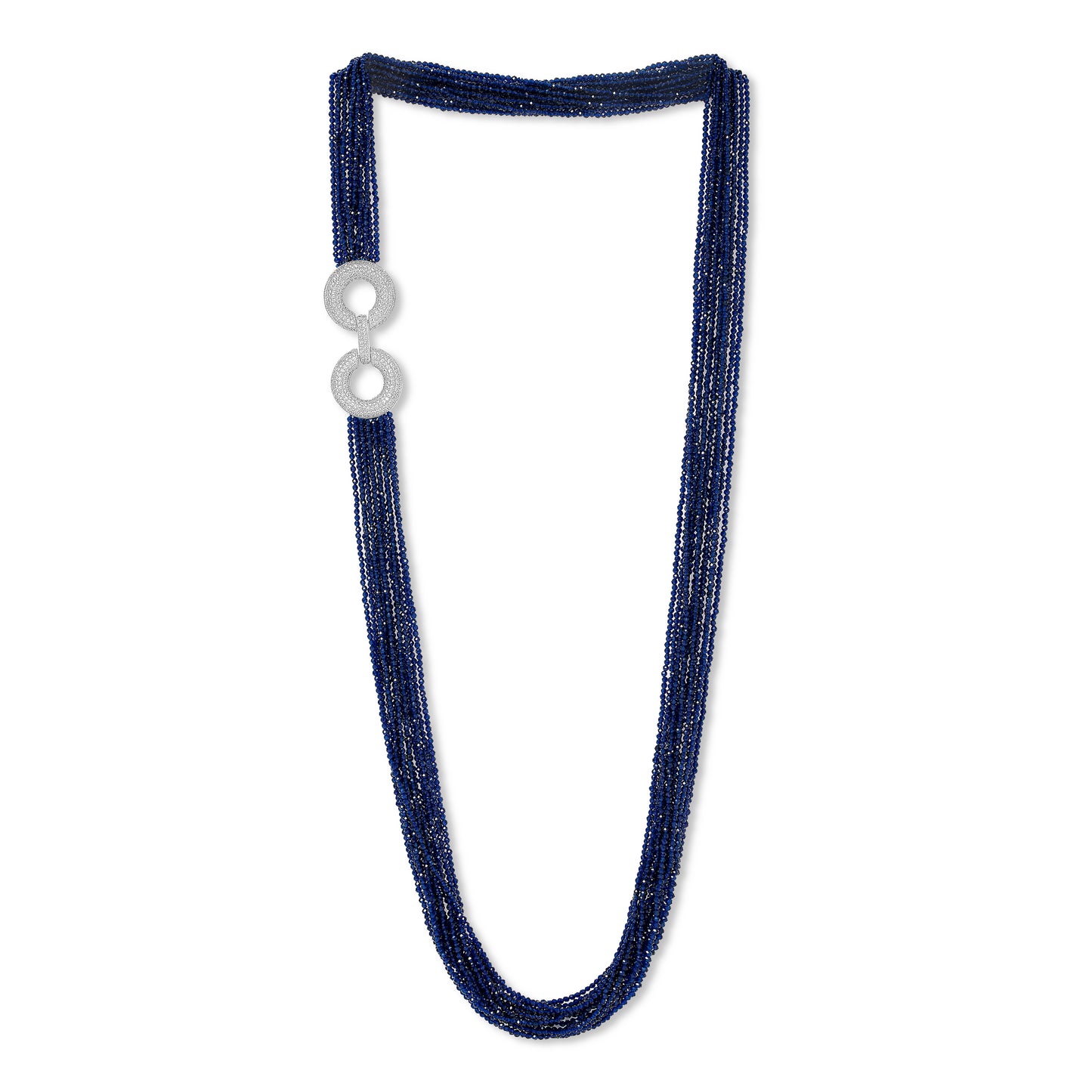 Clara fine blue crystal multi-strand necklace with pave feature clasp