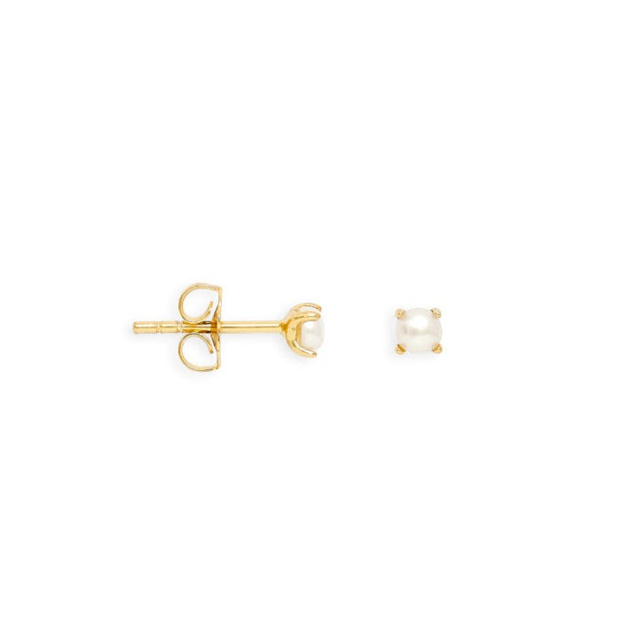 Credo 3mm cultured freshwater pearl studs in gold vermeil claw setting