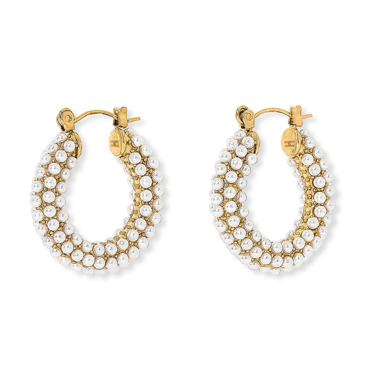 Credo Chunky Gold Plated Sterling Silver Hoop Earrings with Small Mother of Pearl Beads