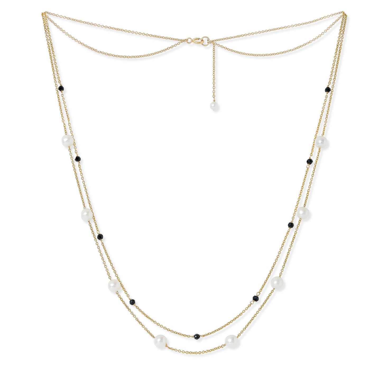 Credo fine double chain necklace with cultured freshwater pearls & spinel