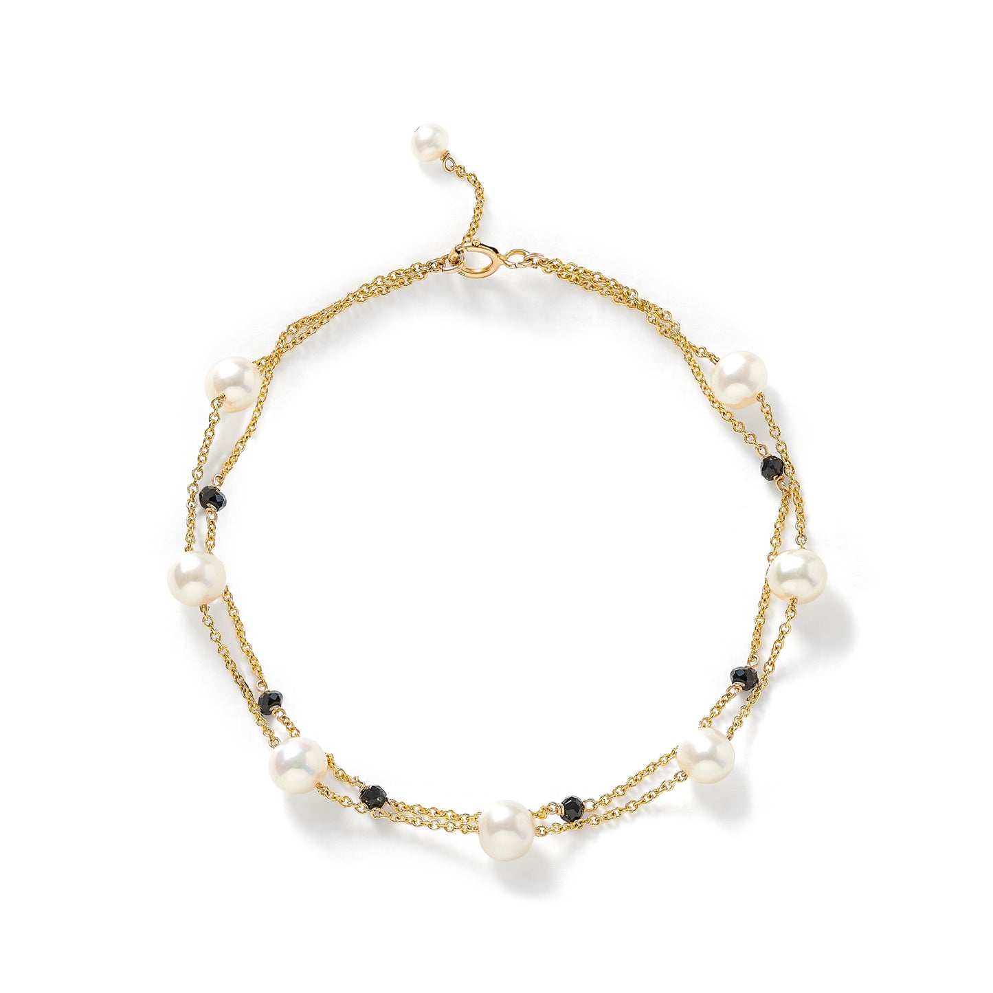 Credo fine double chain bracelet with cultured freshwater pearls & spinel