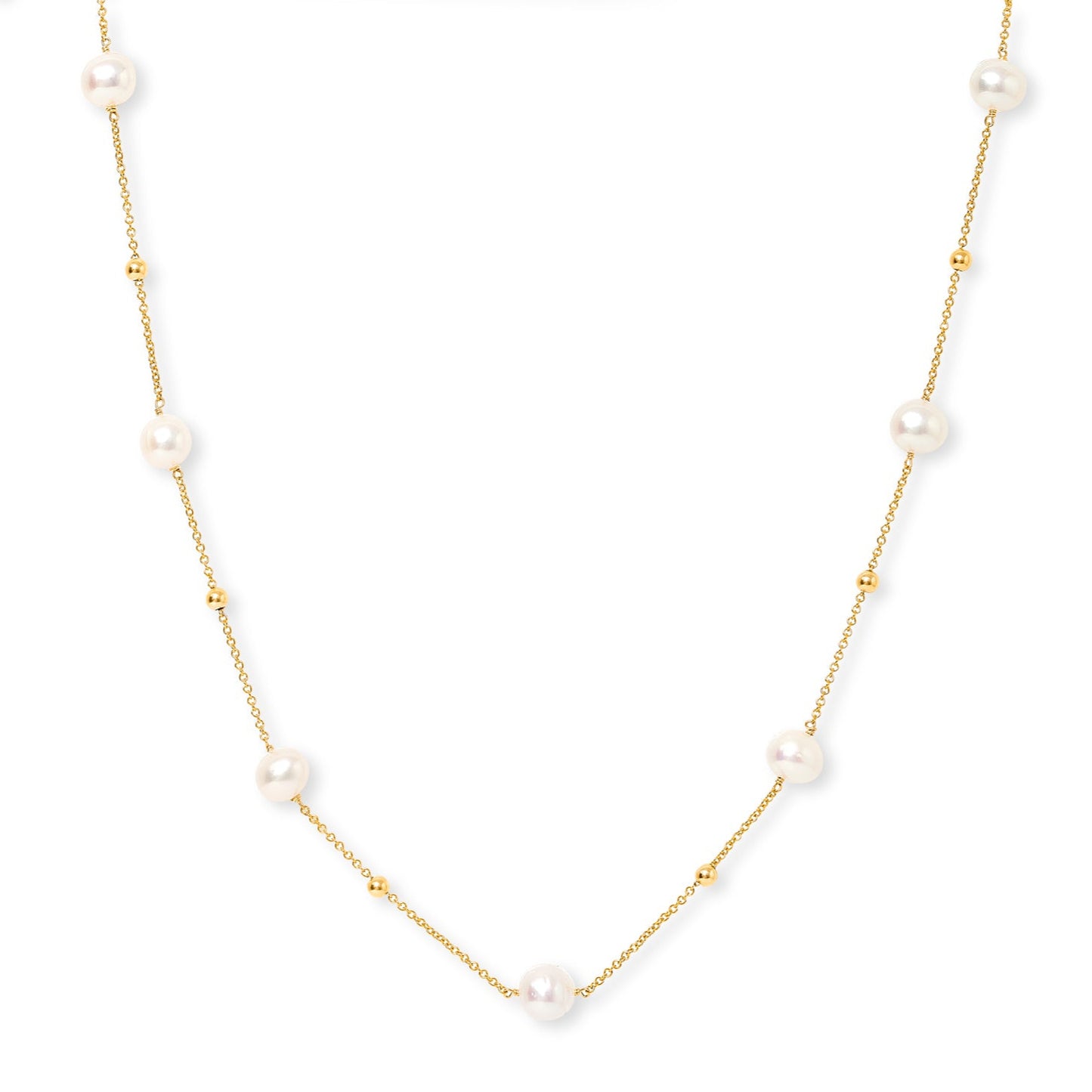 Credo fine chain necklace with cultured freshwater pearls & gold beads