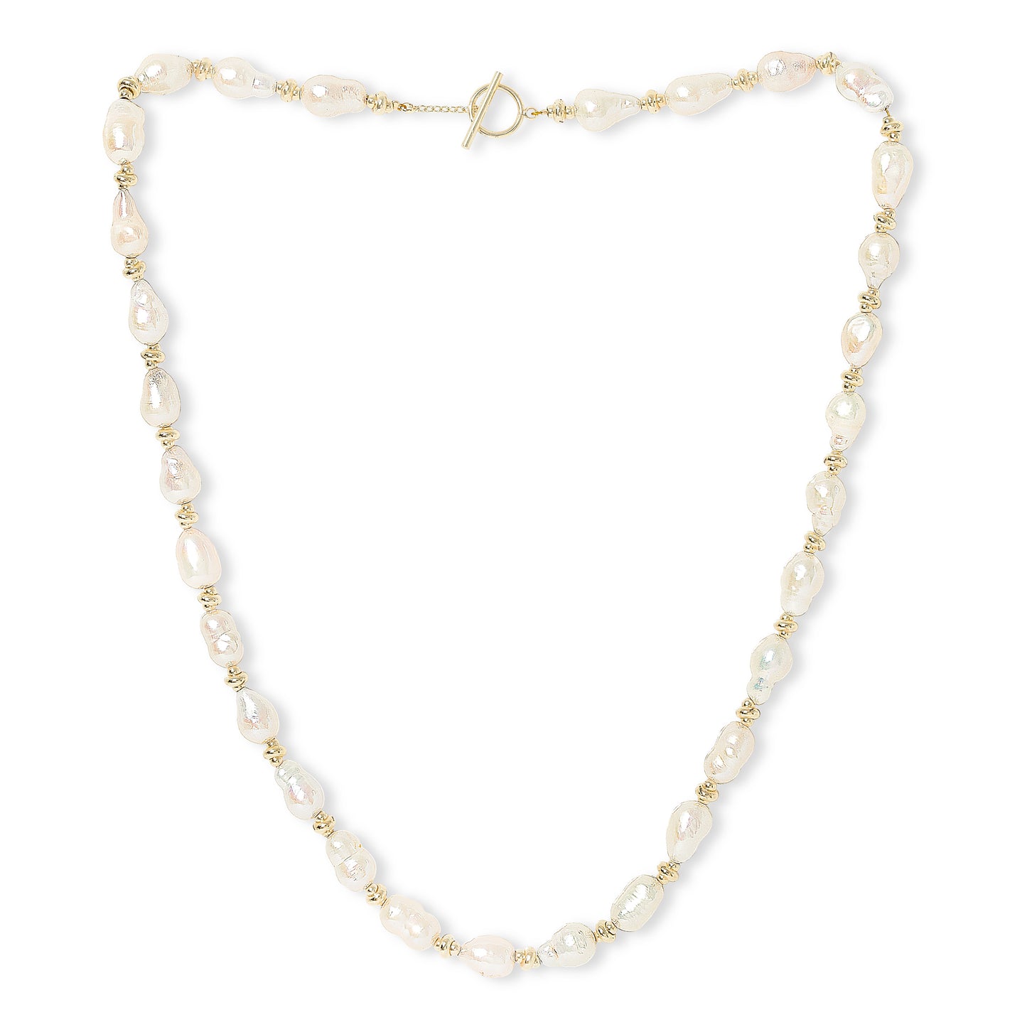 Decus white small baroque cultured freshwater pearl necklace with gold plate beads