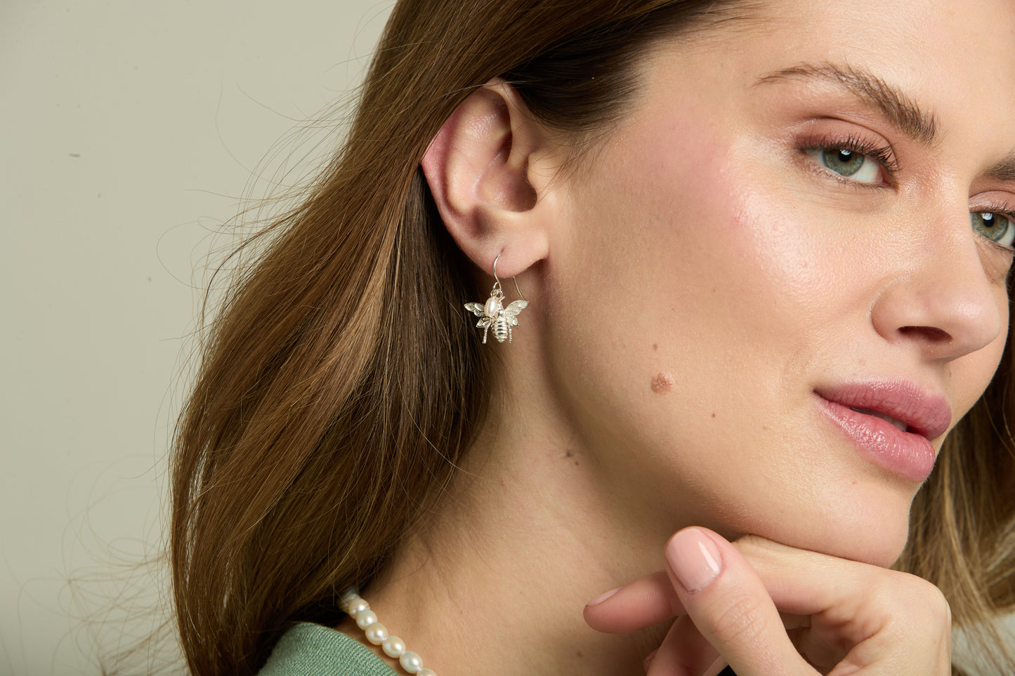 Vita Silver Bumble Bee & Cultured Freshwater Pearl Drop Earrings