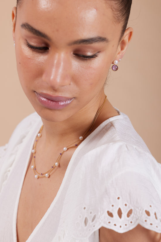 Nova amethyst & cultured freshwater pearl drop earrings