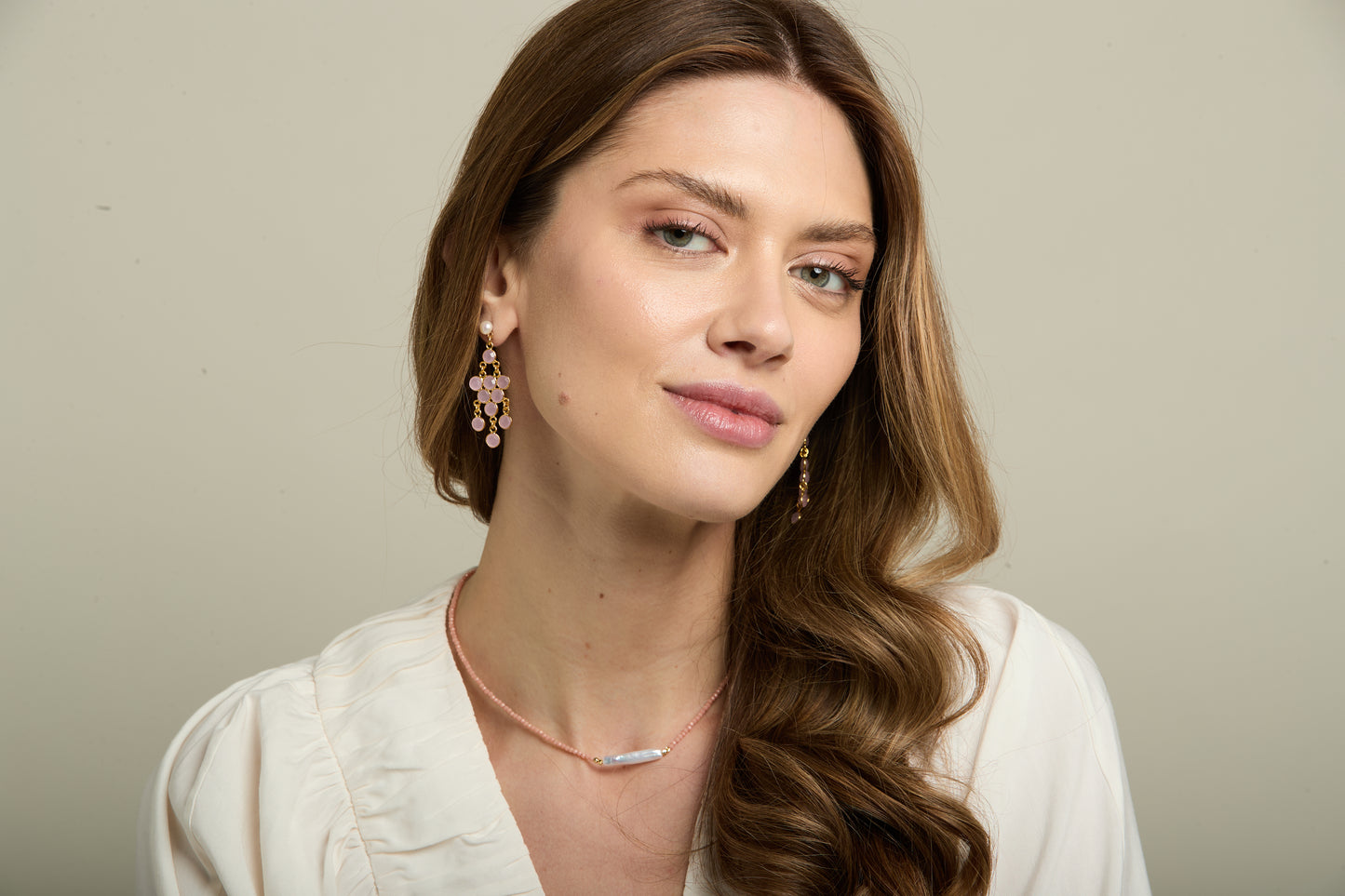 Nova fine necklace with coral pink spinel & 'stick' cultured freshwater pearl