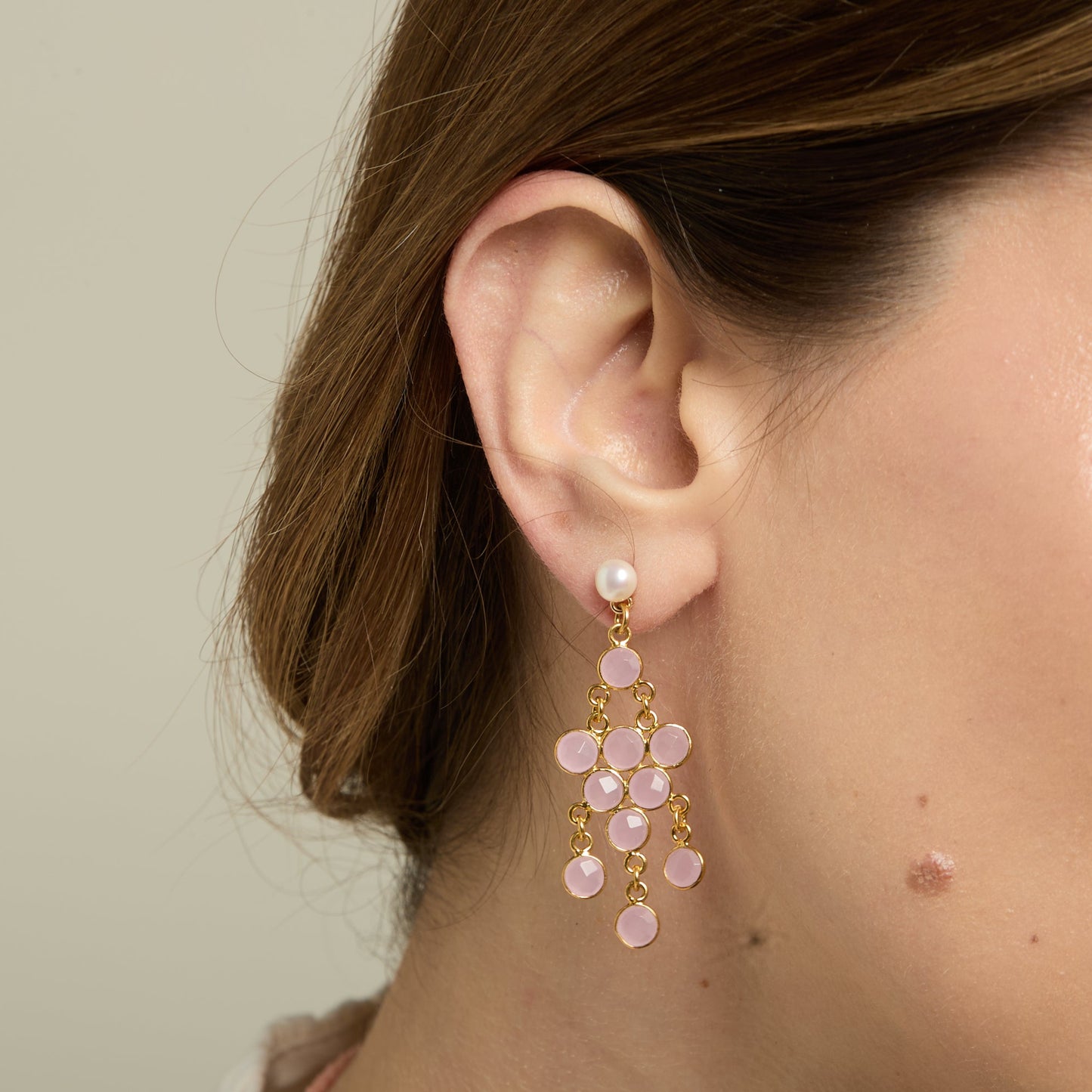 Clara cultured freshwater pearl & rose quartz chandelier earrings