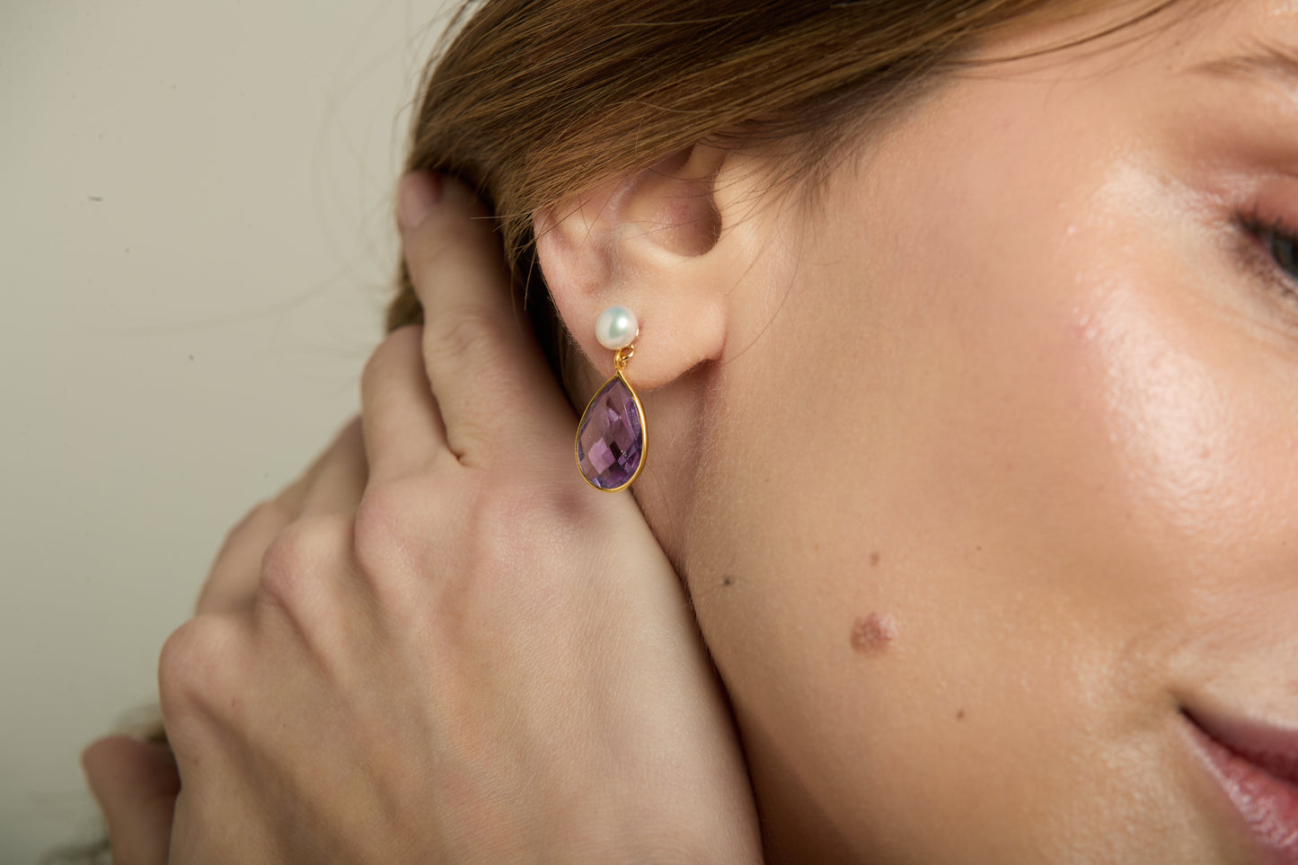 Clara Cultured Freshwater Pearl & Amethyst Drop Earrings