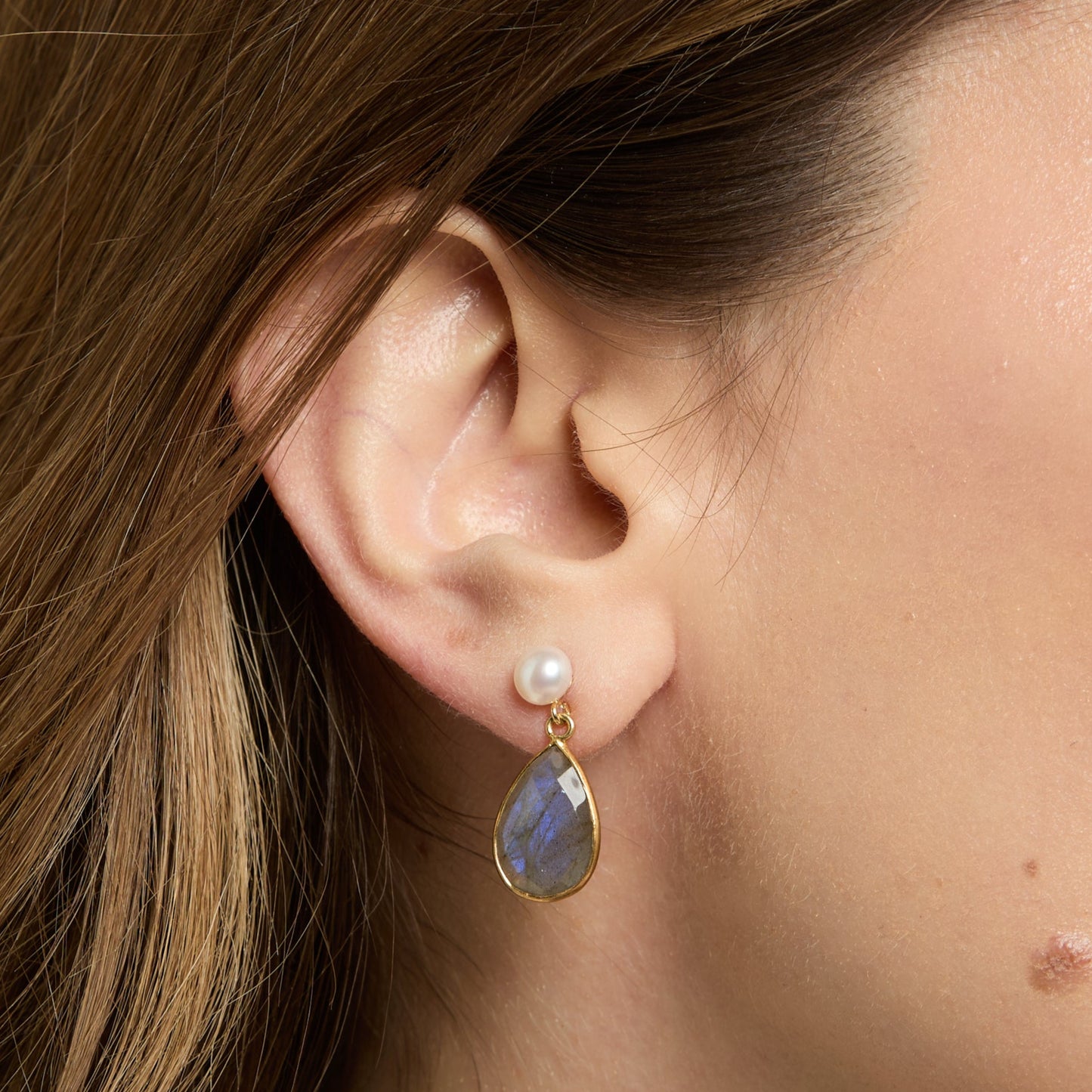 Clara Cultured Freshwater Pearl & Labradorite Drop Earrings