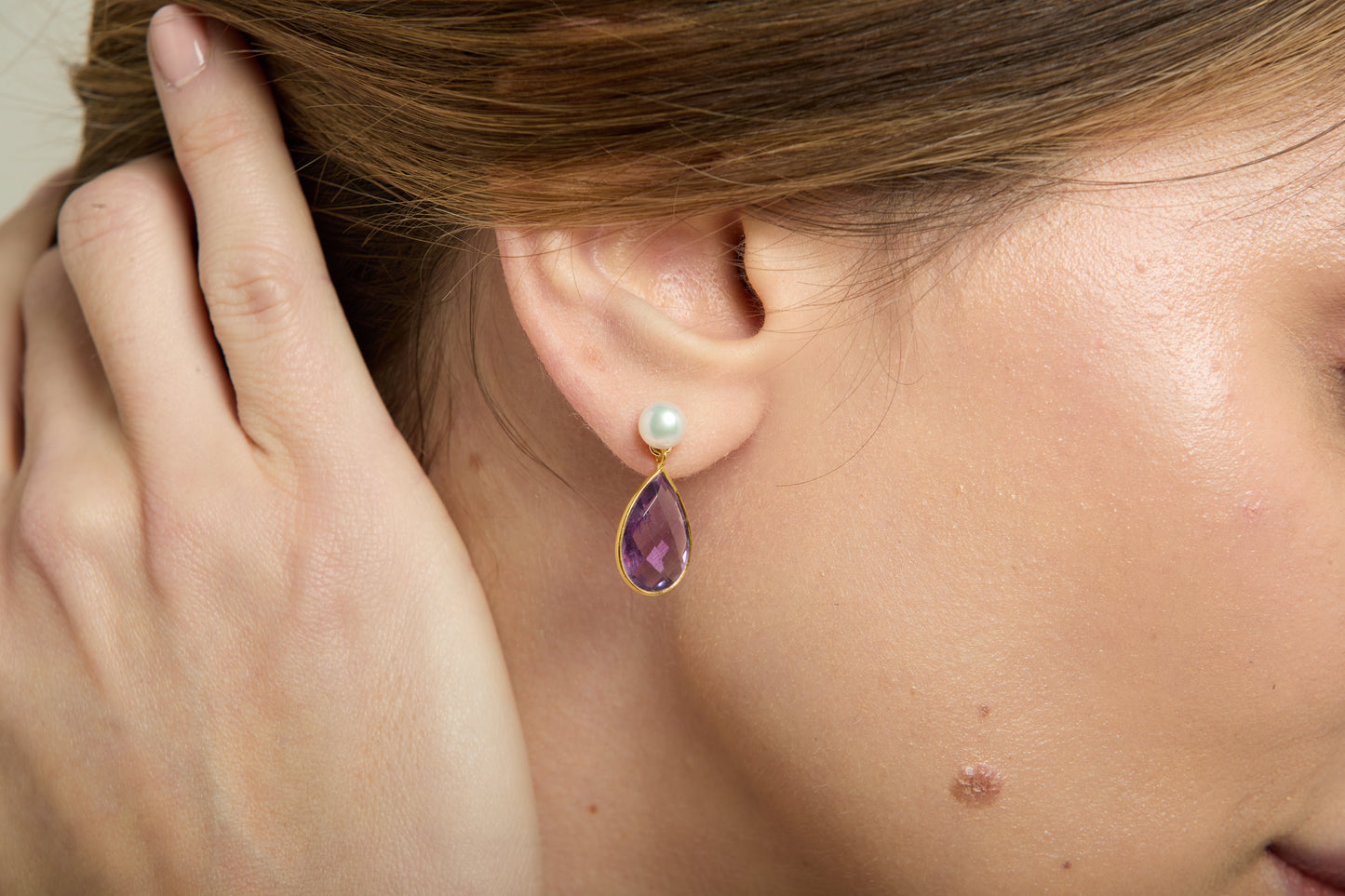 Clara Cultured Freshwater Pearl & Amethyst Drop Earrings