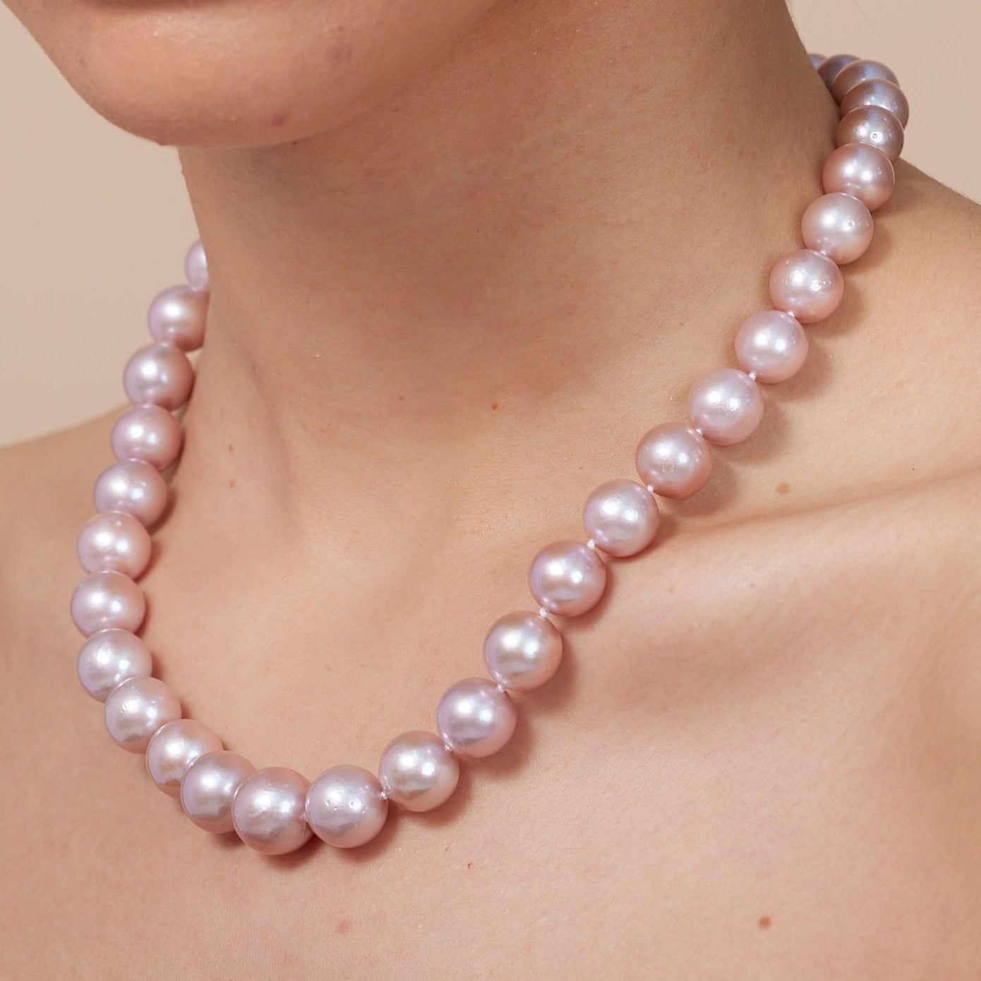 Gratia pink almost round large Edison cultured freshwater pearl necklace