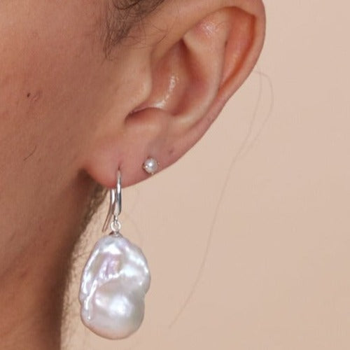 Decus large baroque cultured freshwater pearl drop earrings on silver
