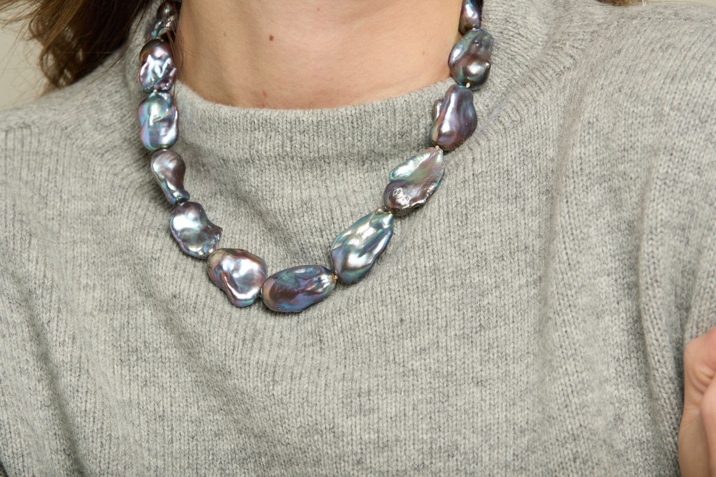 Decus large black cultured freshwater 'fireball' pearl necklace