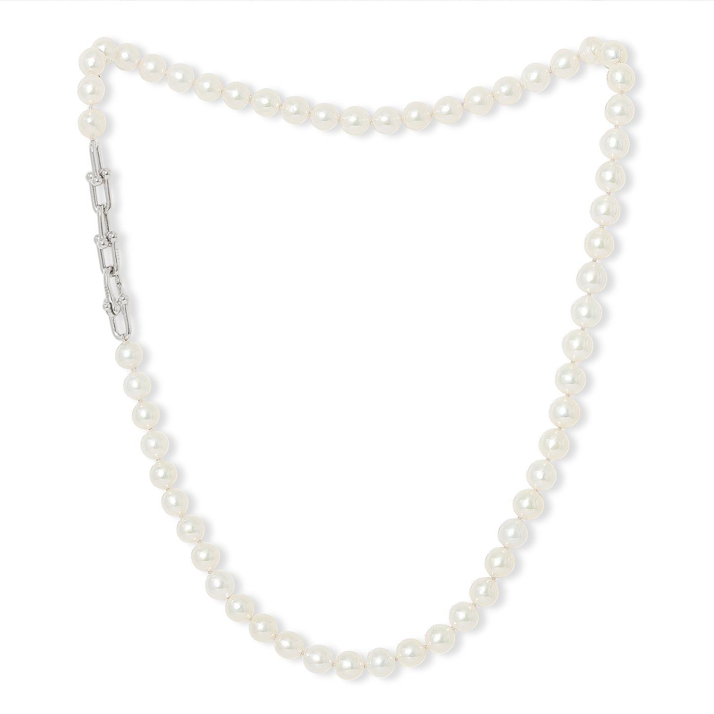 Gratia cultured freshwater pearl necklace with chunky white gold fill chain feature