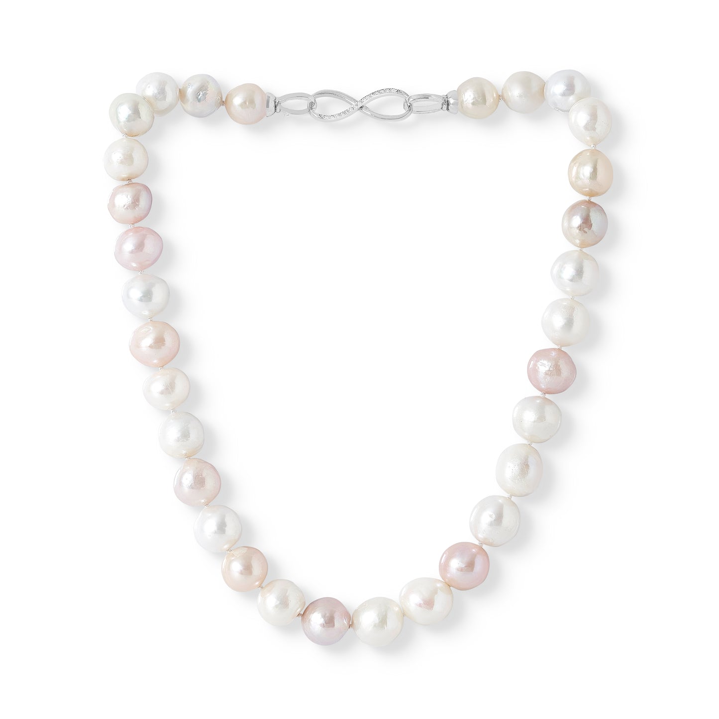 Gratia 12-13mm pink & white cultured freshwater pearl necklace with pave clasp