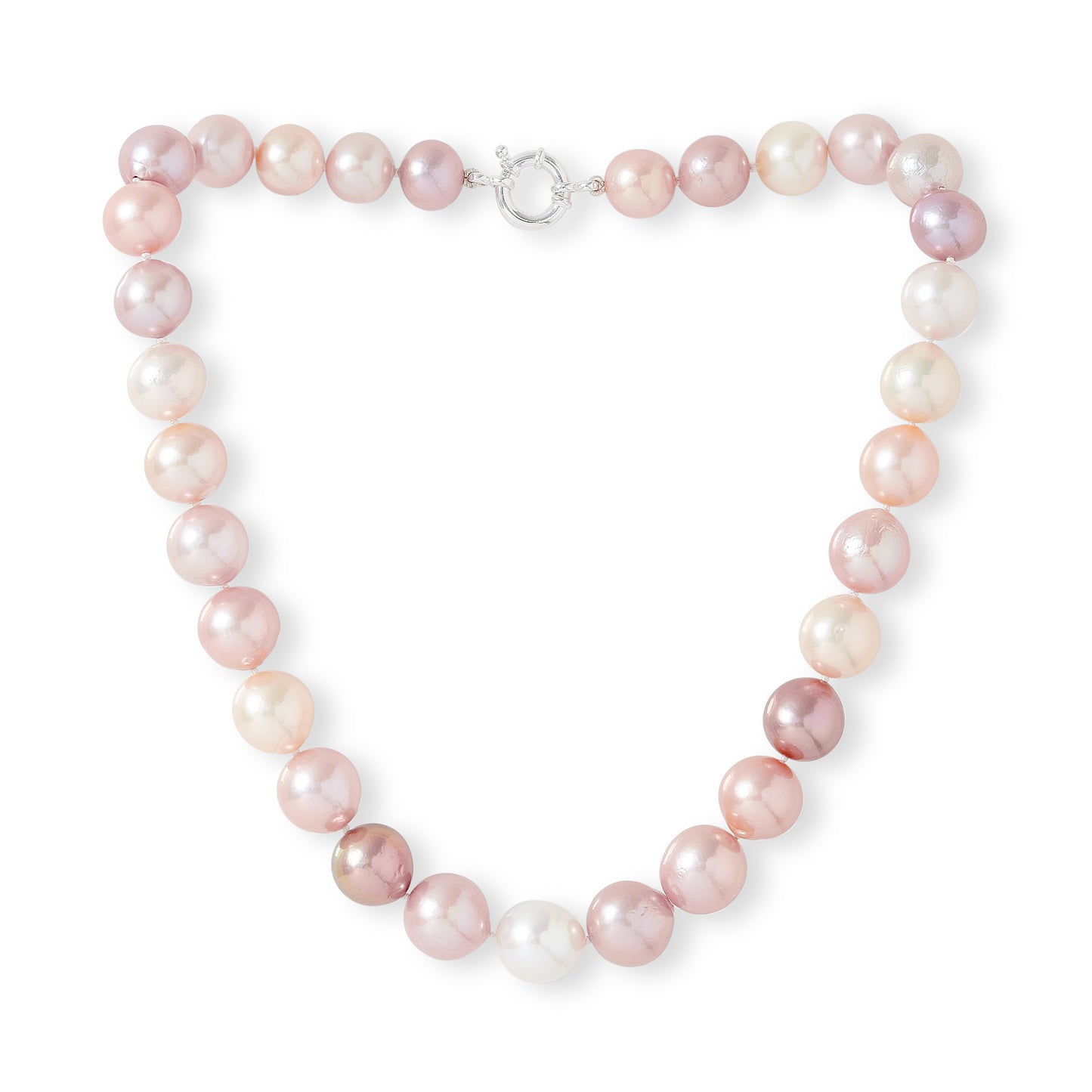 Gratia 11-13mm pinks & white cultured freshwater pearl necklace with silver spring clasp