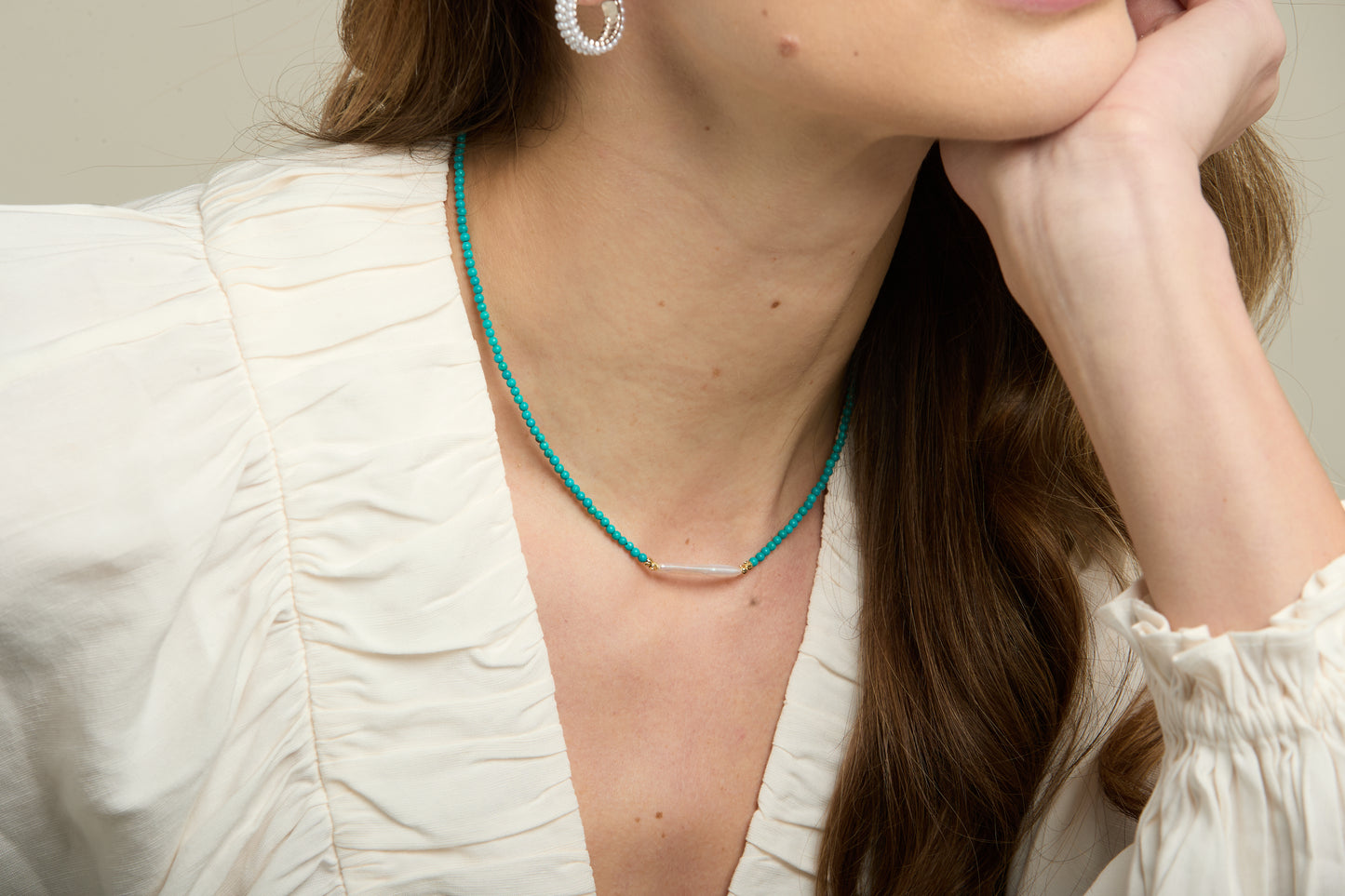 Nova fine necklace with dyed turquoise & 'stick' cultured freshwater pearl
