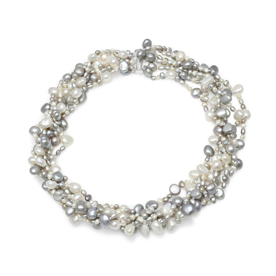 Margarita multi-strand grey & white cultured freshwater pearl necklace