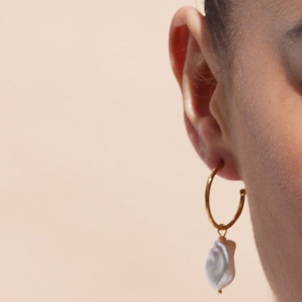 Decus Large Gold Vermeil Hoop Earrings with Baroque Cultured Freshwater Pearl Drops