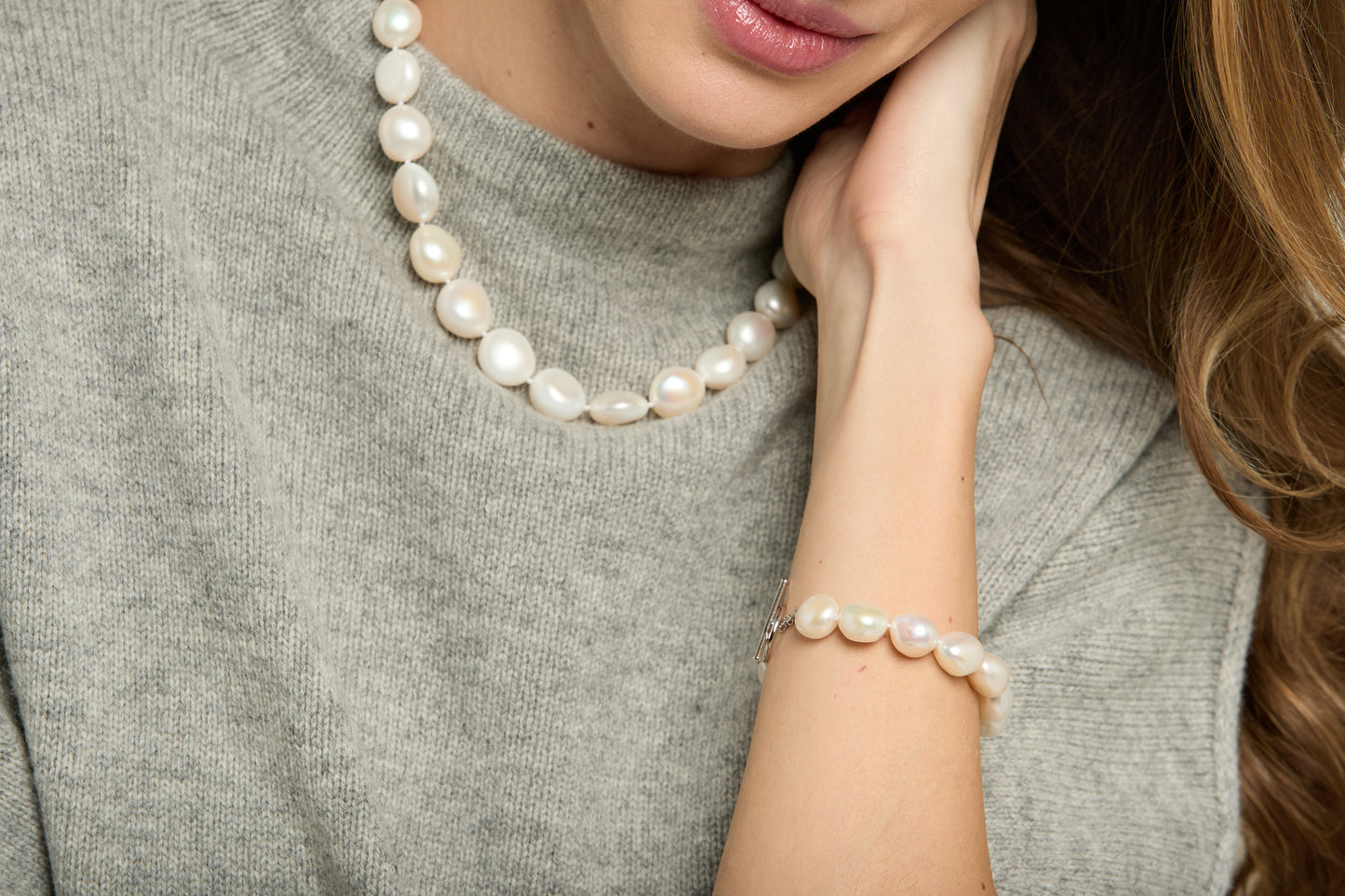 Decus large irregular cultured freshwater pearl necklace with sterling silver toggle clasp