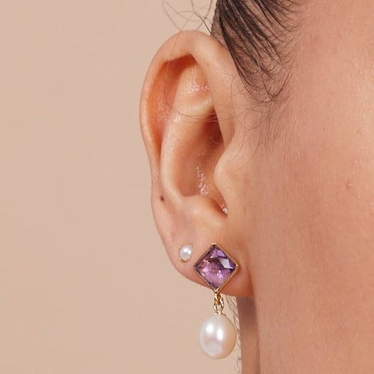 Nova diamond-shaped amethyst & cultured freshwater pearl drop earrings