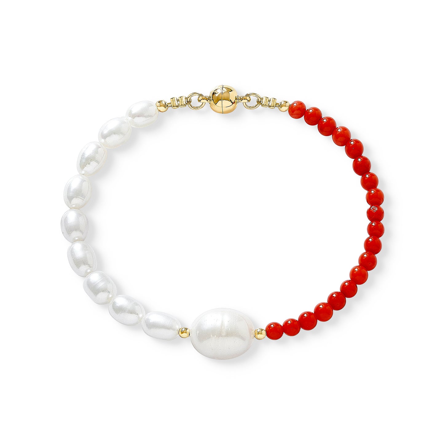 Nova single strand coral & cultured freshwater pearl bracelet