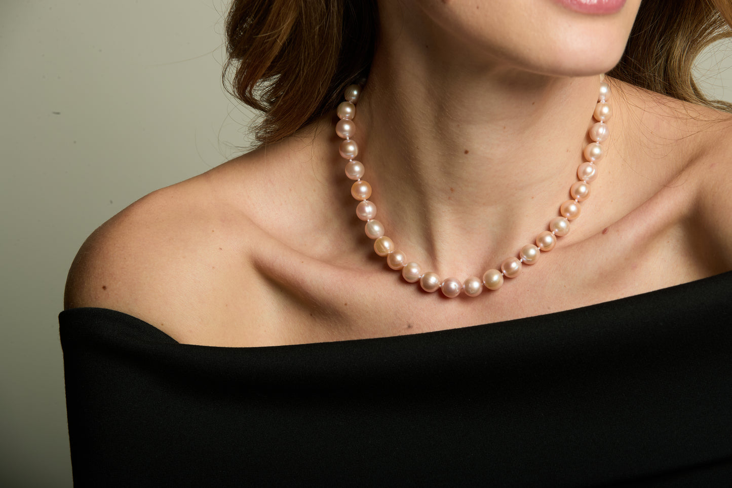 Gratia 10mm almost round pink baroque cultured freshwater pearl necklace