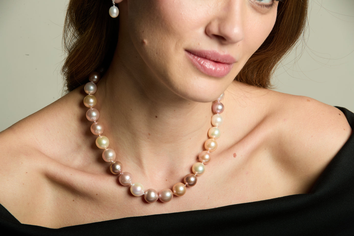 Gratia 11-13mm pinks & white cultured freshwater pearl necklace with silver spring clasp