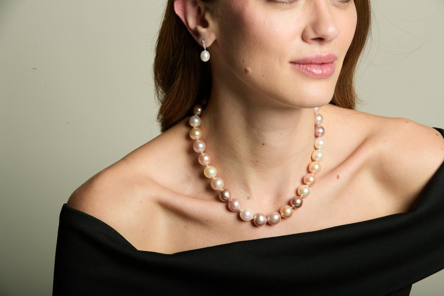 Gratia 11-13mm pinks & white cultured freshwater pearl necklace with silver spring clasp