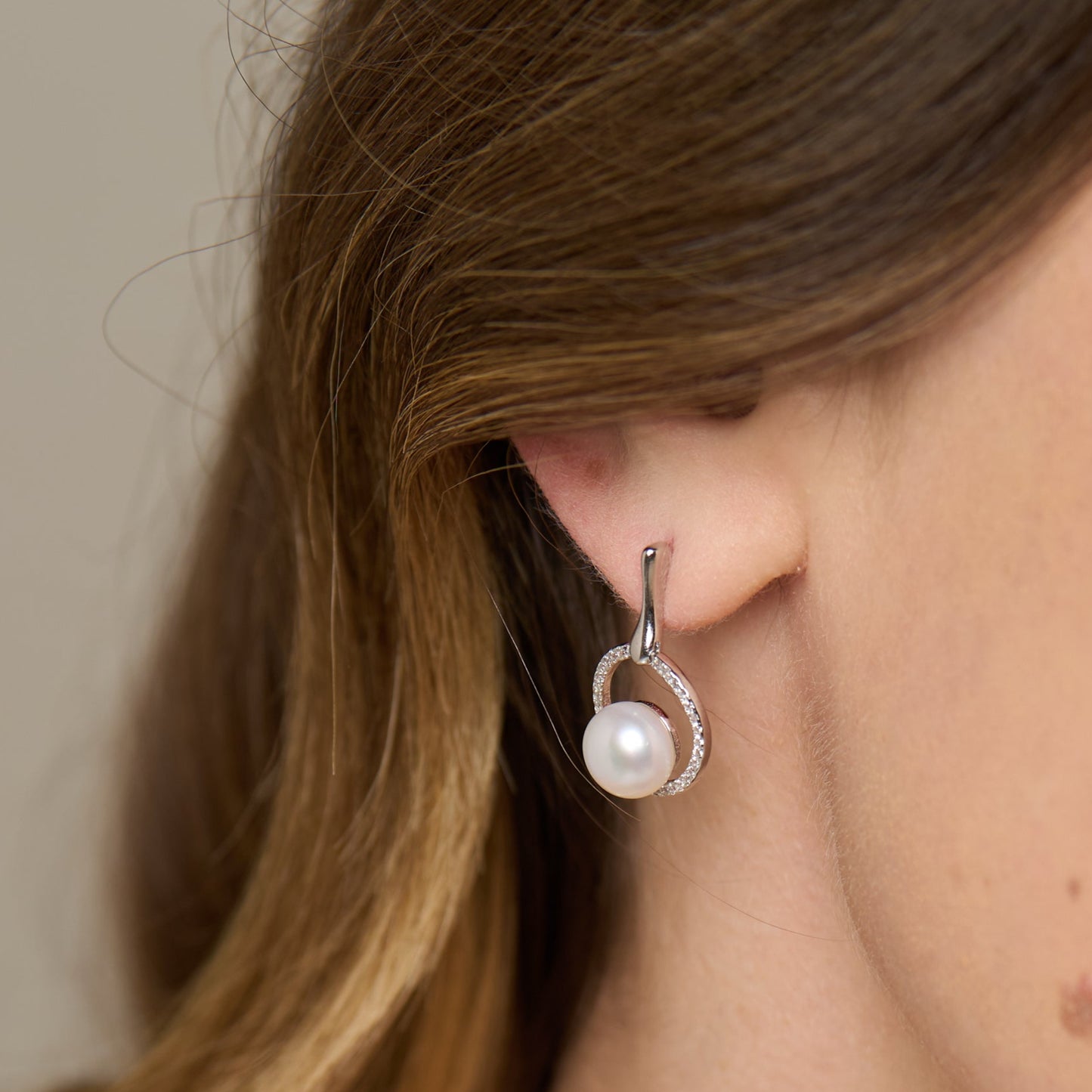 Stella pave halo drop earrings with cultured freshwater pearls