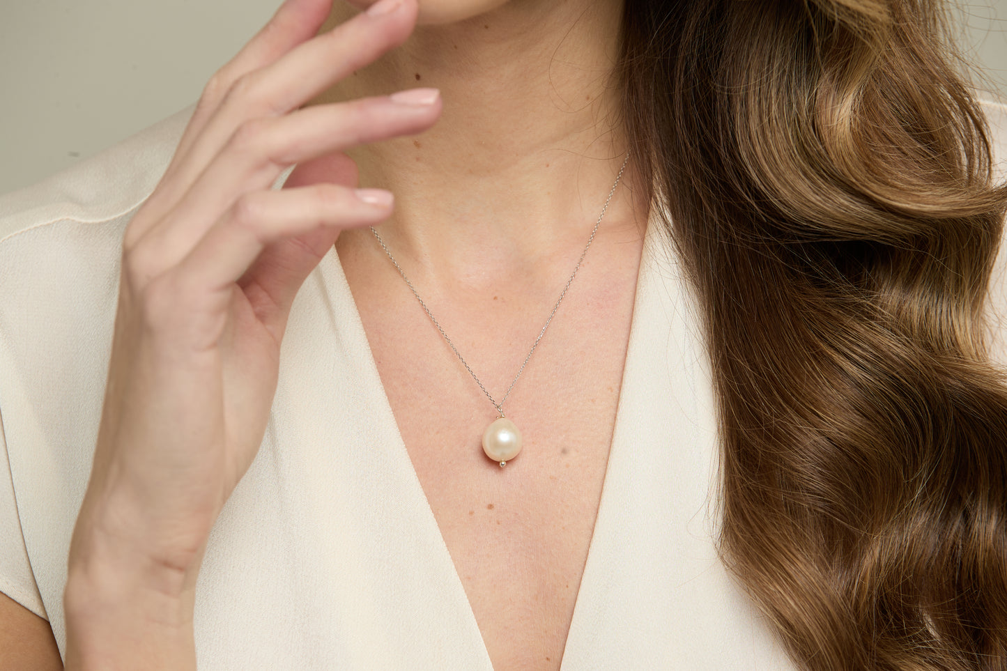 Credo almost round cultured freshwater pearl pendant on silver chain