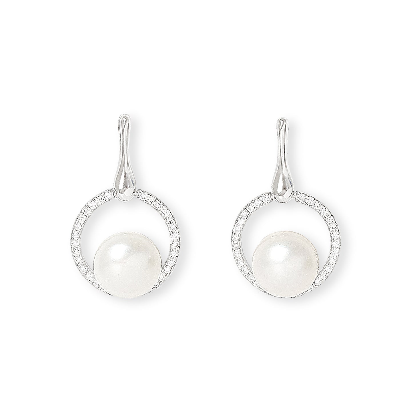 Stella pave halo drop earrings with cultured freshwater pearls