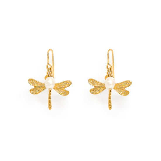Vita Gold Dragonfly & Cultured Freshwater Pearl Drop Earrings