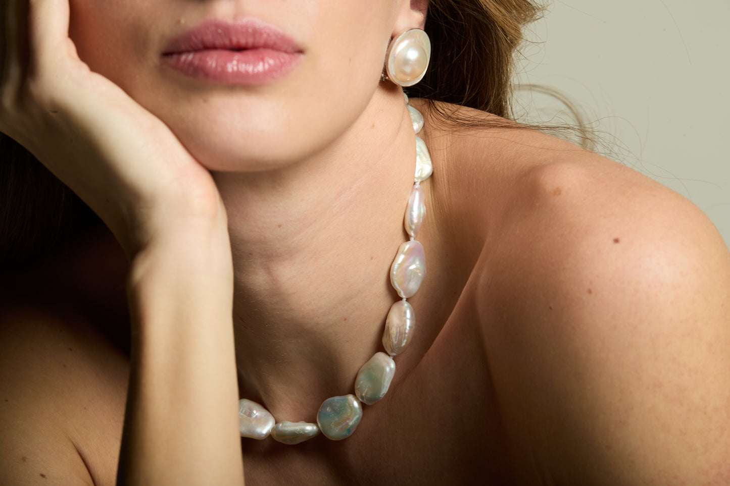 Margarita large white blister pearl earrings set in sterling silver