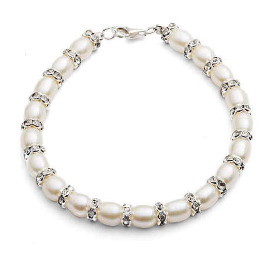 Gratia white cultured freshwater pearl & silver rondelle bracelet