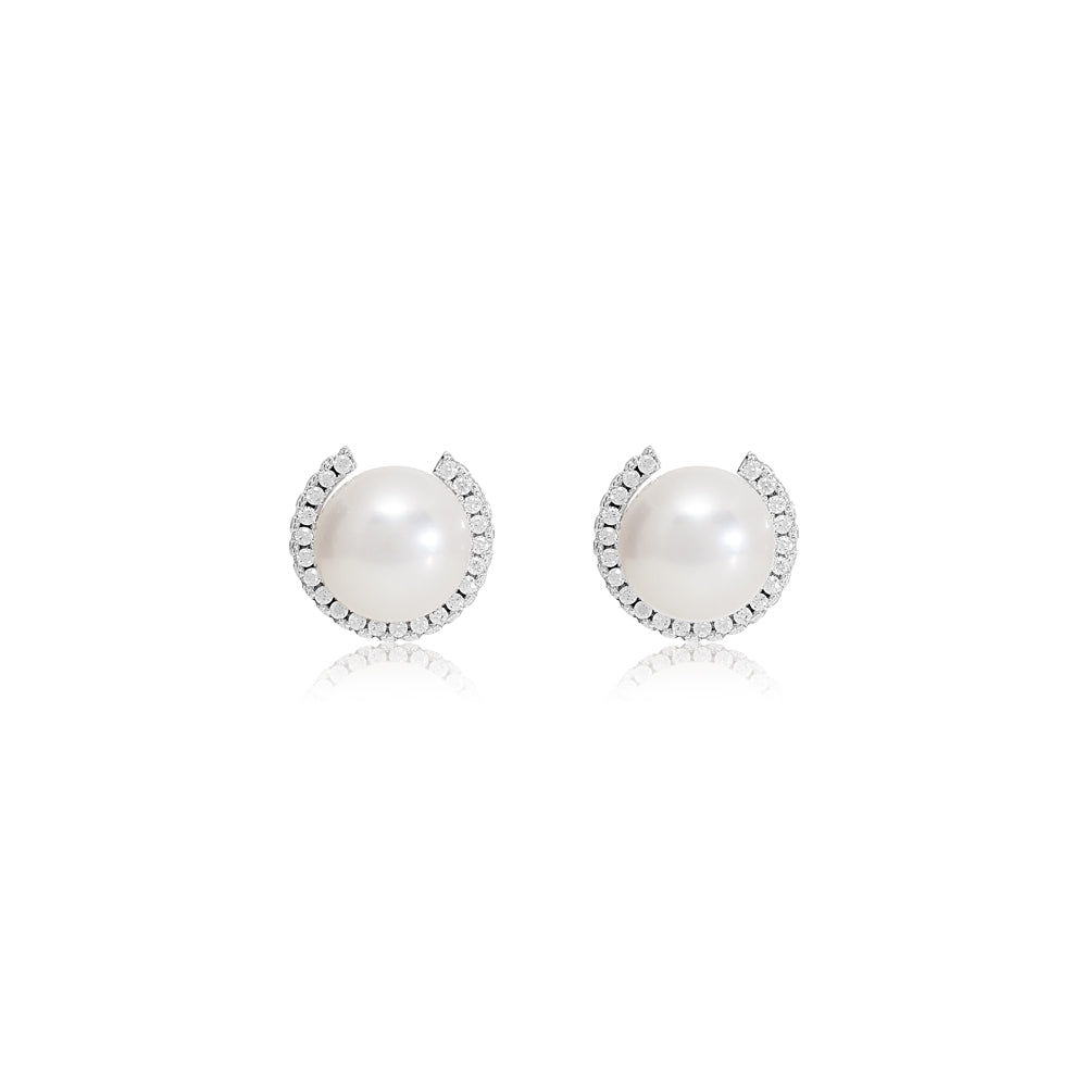 Stella Cultured Freshwater Pearl Stud Earrings With Sparkle Surround