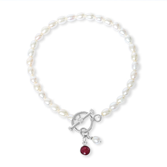 Clara cultured freshwater pearl bracelet with ruby pendant