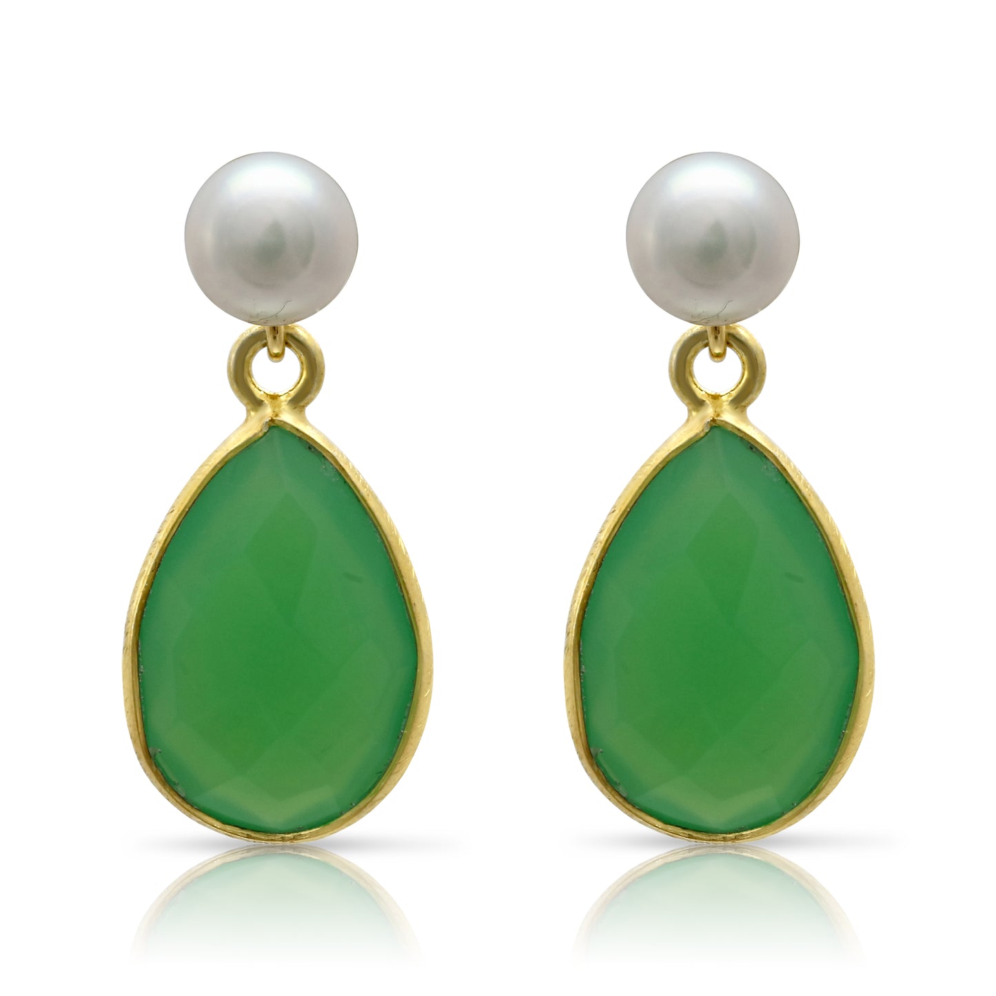 Clara Cultured Freshwater Pearl & Onyx Chrysophase Drop Earrings