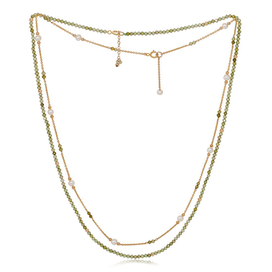 Clara fine double chain set with faceted peridot & cultured freshwater pearls