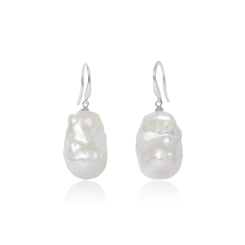 Decus large baroque cultured freshwater pearl drop earrings on silver