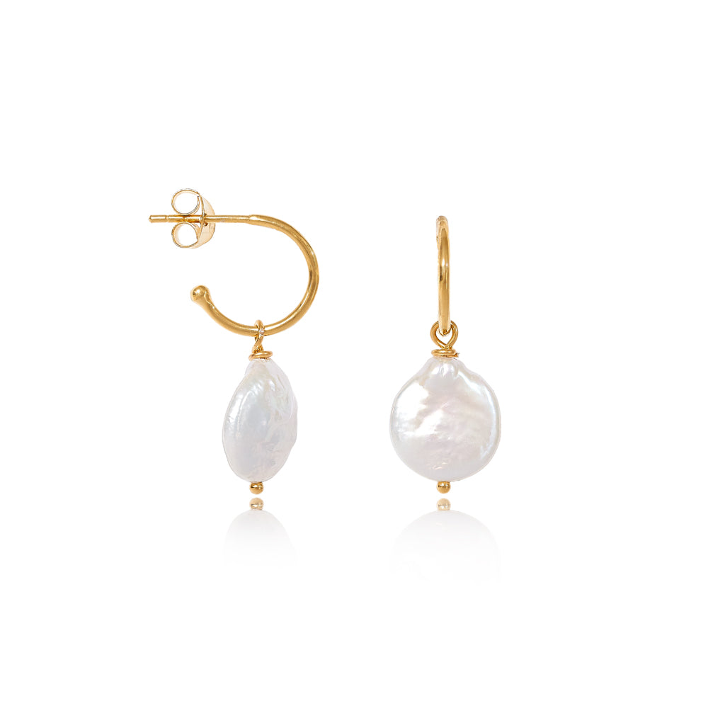 Decus Small Gold Vermeil Hoop Earrings with Baroque Cultured Freshwater Pearl Drops